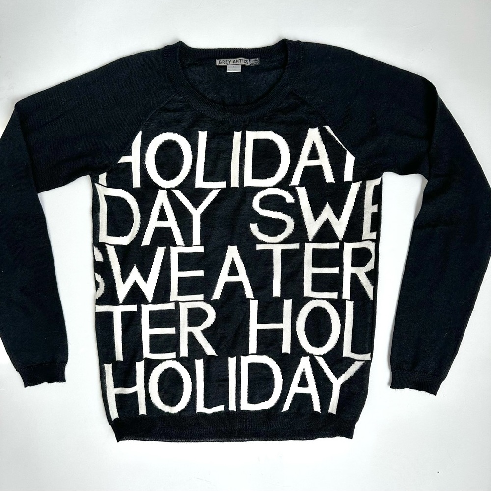 Grey Antics Black and White Tasteful Ugly Holiday Christmas Sweater M